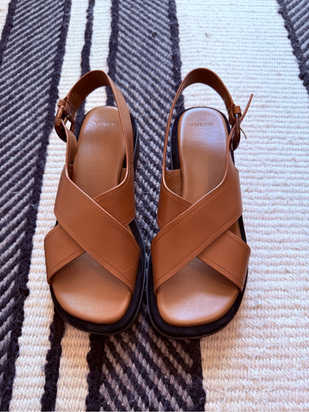 Vince Tan Leather Crisscross Slingback Sandals